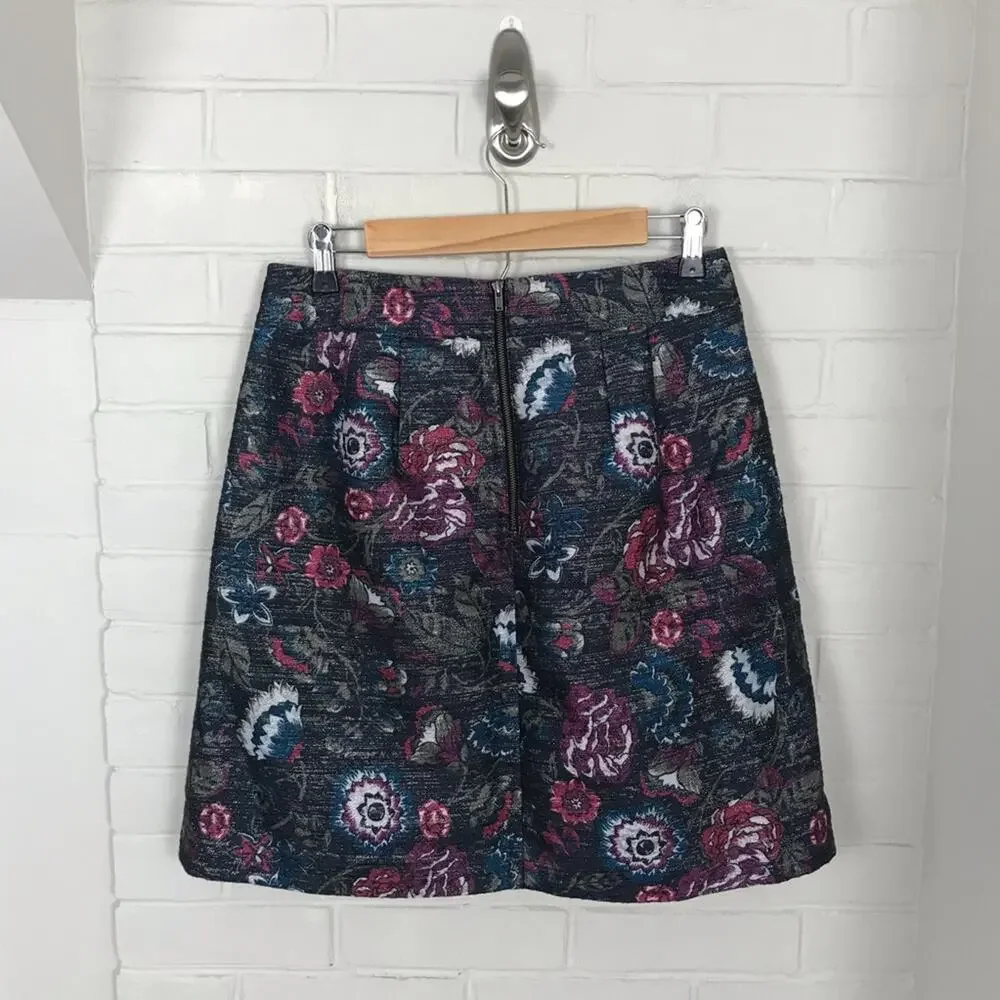 LOFT Outlet Pleated Textured Floral High Waisted Skirt Size 4